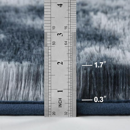 Large Shag Area Rugs 8 x 10, Tie-Dyed Plush Fuzzy Rugs for Living Room, Ultra Soft Fluffy Furry Rug for Bedroom, Indoor Carpet Nursery Rugs for Kids Room Home Decor, Blue and Grey