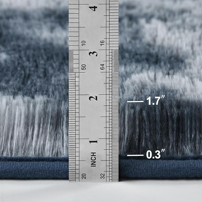 Large Shag Area Rugs 9 x 12, Tie-Dyed Plush Fuzzy Rugs for Living Room, Ultra Soft Fluffy Furry Rug for Bedroom, Indoor Carpet Nursery Rugs for Kids Room Home Decor, Blue and Grey