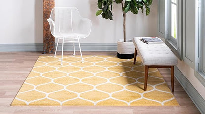 Rugs.com Lattice Frieze Collection Rug – 8' Square Yellow Medium Rug Perfect for Living Rooms, Kitchens, Entryways