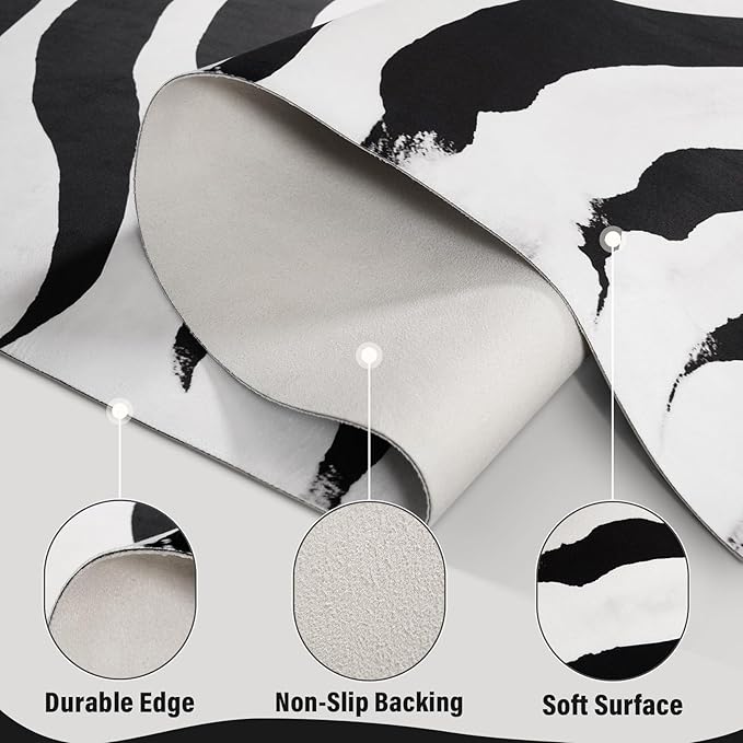AROGAN Premium Faux Zebra Hide Rug 6.2 x 7 Feet, Sturdy and Large Size Zebra Print Rugs, Suitable for Bedroom Living Room Western Decor, Faux Fur Animal Carpet, Black and White