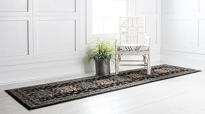 Unique Loom Taftan Collection Border Geometric Tribal Inspired Design Area Rug (2' 11 x 16' 5 Runner, Black/ Gray)