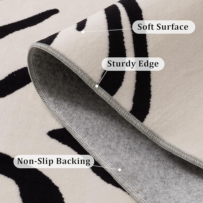 YIHOUSE Tiger Washable Area Rugs 6'x9', Black and Beige Modern Rug for Living Room, Bedroom, Ultra Thin Animal Stripe Print Rug for Girls Boys Nursery, Playroom, Dorm Room