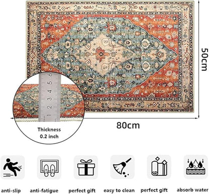 Boho Vintage Oriental Entry Rugs for Entrance Non-Slip Washable Tribal Small Area Rug,Ultra Soft Bohemian Floral Medallion Low-Pile Indoor Front Door Mat for Bedroom Kitchen Bathroom 24" x 36"