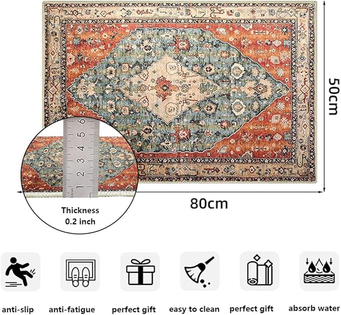 Boho Vintage Oriental Entry Rugs for Entrance Non-Slip Washable Tribal Small Area Rug,Ultra Soft Bohemian Floral Medallion Low-Pile Indoor Front Door Mat for Bedroom Kitchen Bathroom 16" x 24"