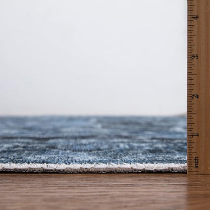 Bloom Rugs Caria Washable Non-Slip 8x10 Rug - Blue/Charcoal Traditional Area Rug for Living Room, Bedroom, Dining Room, and Kitchen - Exact Size: 7'8" x 10'