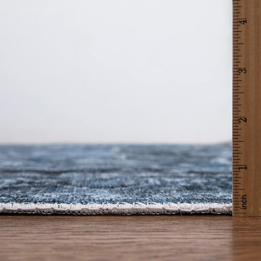 Bloom Rugs Caria Washable Non-Slip 3x5 Rug - Blue/Charcoal Traditional Area Rug for Living Room, Bedroom, Dining Room, and Kitchen - Exact Size: 3' x 5'