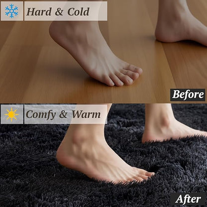 6x9 Area Rugs for Living Room Bedroom, Soft Fluffy Shaggy Bedside Rug, Indoor Floor Carpet for Kids Playroom, Dorms, Nursery Rooms, Home Decor (Black 6'x9')