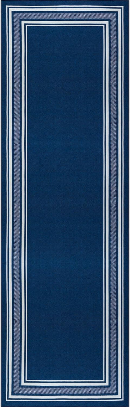 Beverly Rug Non Slip Area Rugs 2x7 Modern Bordered Non Skid Rubber Backing Soft Runner Rug for Living Dining Room Easy to Clean Non Shedding Kitchen Bedroom Indoor Carpet 2 x 7 Navy