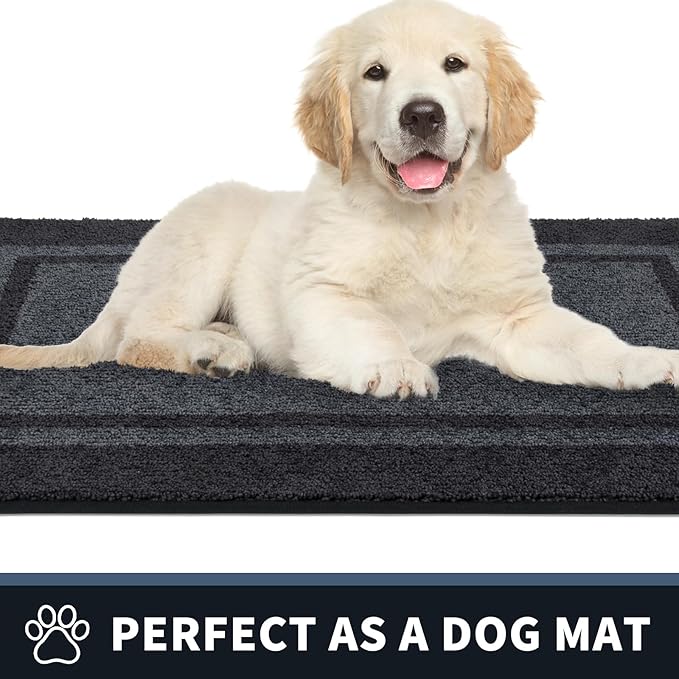 PURRUGS Dirt Trapping Door Mat 24" x 70", Non-Slip/Skid Machine Washable Entryway Rug, Shoes Scraper, Area Rug, Super Absorbent Welcome Mat for Muddy Wet Shoes and Paws, Bluish Grey & Charcoal