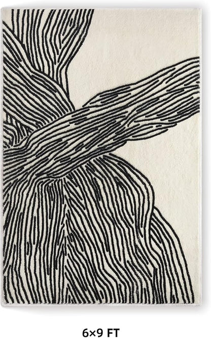 YIHOUSE 6×9 Ft Washable Rug, Black and White Abstract Rug for Bedroom, Living Room, Dining Room, Office, Playroom, Nursery, Nonslip Thin Modern Large Rugs Soft Abstract Contemporary Striped Rugs
