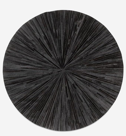 Faux Cowhide Round Area Rug | Non-Slip Leather Floor Carpet for Living Room, Bedroom, and Home Décor | Modern Stylish Accent Rug(Black_3x3)