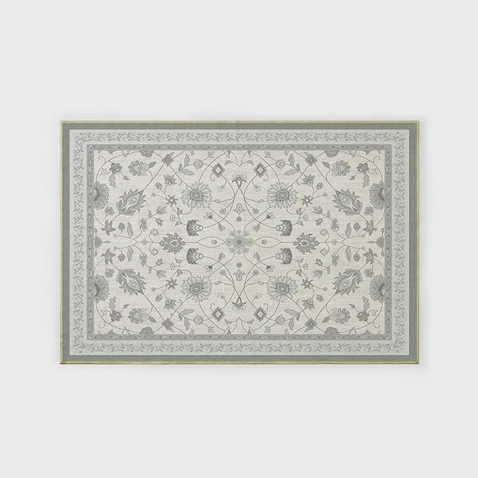 EVERGRACE Area Rugs for Living Room 4x6, Boho Floral Faux Wool Indoor Outdoor Rugs, Washable Rugs for Bedroom Entryway Dining Room Hallyway, Low Pile Floor Mat Carpet for Home Decor, Cool Gray