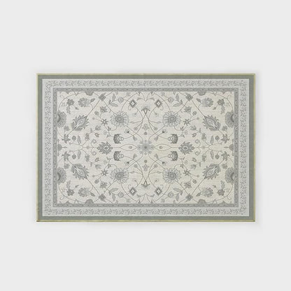 EVERGRACE Area Rugs for Living Room 4x6, Boho Floral Faux Wool Indoor Outdoor Rugs, Washable Rugs for Bedroom Entryway Dining Room Hallyway, Low Pile Floor Mat Carpet for Home Decor, Cool Gray