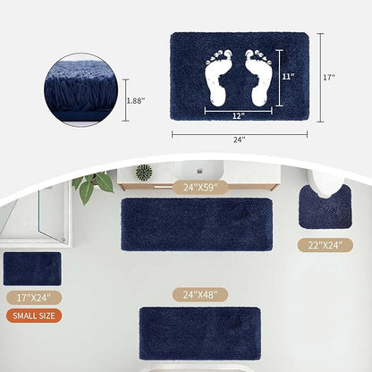 Navy Bathroom Rug 20x32 Non Slip Fluffy Bath Mat for Bathroom Floor Washable Plush Luxury Bath Rug for Tub Soft Shaggy Absorbent Shower Sink Mat