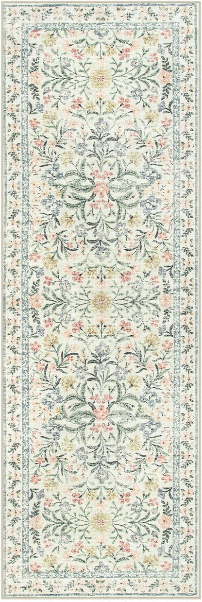 Lahome Washable Runner Rug 2x6, Boho Kitchen Runner Rugs 24 x 72 Non Slip,Vintage Indoor Throw Carpet for Bedside Hallway Entry Bedroom Laundry, Beige/Multi