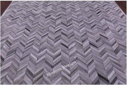 Modern Design Premium Cowhide Leather Carpet with Chevron Pattern, Area Rug (Natural Multi Grey, 6x9)