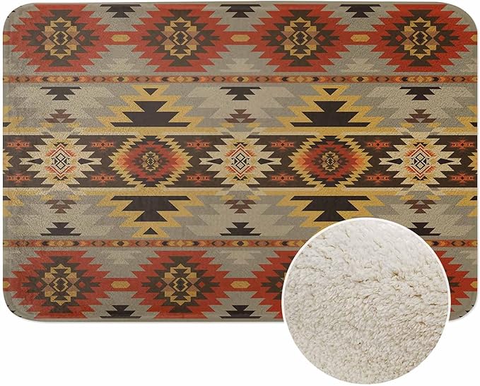 Geometric Pattern Bath Mats for Bathroom American Navajo Style Aztec Floor Bath Rugs Machine Washable Bathmat Carpet Rug Room Decor for Shower Floor 20 X 31 Inch Mat