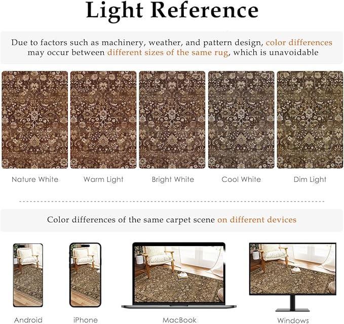 HUGEAR 5x7 Machine Washable Rugs Brown Hallway Area Rug Indoor Accent Rug Floral Low Pile Carpet Soft Throw Aesthetic Rug Bedroom Living Room Office Dining Room Kitchen Laundry Room Non Slip