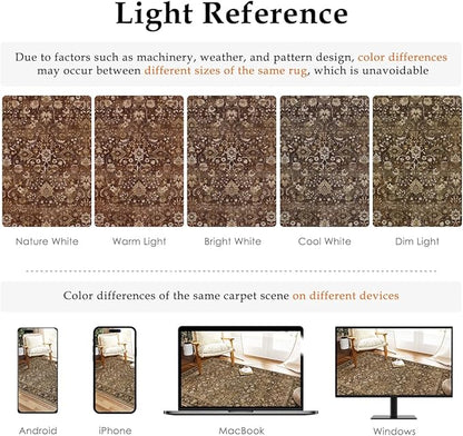 HUGEAR 5x7 Machine Washable Rugs Brown Hallway Area Rug Indoor Accent Rug Floral Low Pile Carpet Soft Throw Aesthetic Rug Bedroom Living Room Office Dining Room Kitchen Laundry Room Non Slip