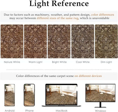 HUGEAR 2x6 Runner Rug Machine Washable Brown Hallway Area Rugs Indoor Accent Rugs Floral Low Pile Carpet Distressed Throw Rug Bedroom Living Room Office Dining Kitchen Laundry Non Slip