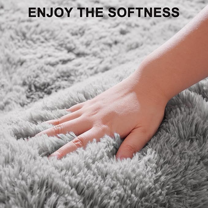 Beglad Fluffy Area Rugs 3 x 5 Feet, Modern Minimalist Style Shag Rugs, Non-Slip Indoor Carpet Soft Rugs for Bedroom, Living Room, Grey