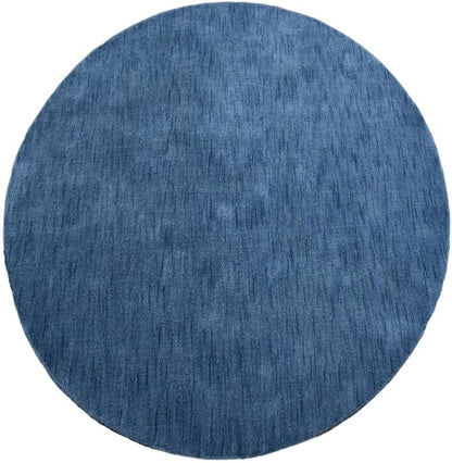Hand Knotted Loom Wool ECO-Friendly Area Rugs - 8'x8', Round, Blue Color, Solid Plain Design, High Pile Thick Handmade Anti Skid Area Rugs for Living Room, Bed Room (L00111)