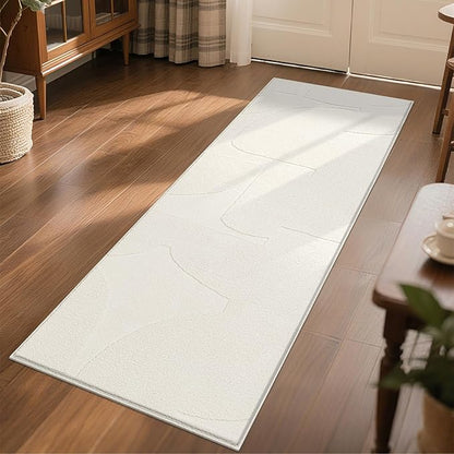 SHACOS Soft Cozy Fluffy Abstract Geometric High Low Pile Runner Rugs 2'x6' Non Slip Washable Scandinavian Minimalist Rug Modern Carpet Runner for Living Room Bedroom Bathroom Hallway, Cream