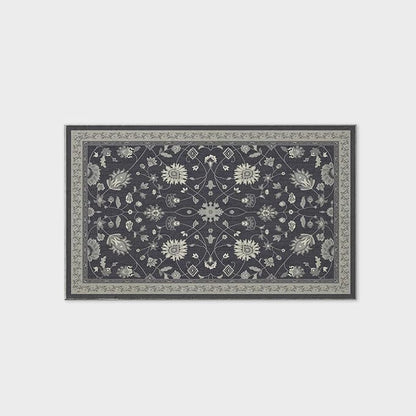 EVERGRACE Area Rugs for Living Room 3x5, Boho Floral Faux Wool Indoor Outdoor Rugs, Washable Rugs for Bedroom Entryway Dining Room Hallyway, Low Pile Floor Mat Carpet for Home Decor, Ebony Black