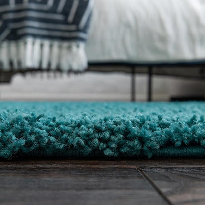 Unique Loom Solid Shag Collection Area Rug (8' x 10' Oval, Deep Aqua Blue)