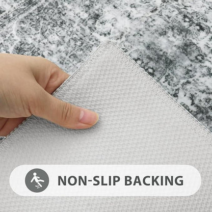 Uphome Gray Bath Mat, Distressed Farmhouse Boho Bathroom Rugs, Super Cozy Velvet Small Bathroom Mats, Non Slip Machine Washable Bathroom Floor Mat for Toilet Sink Shower, 18x26 inch