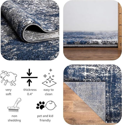 Keen Home Design Area Runner Rugs - 2x10 Non-Shedding, Abstract Runner for Kitchen, Living Room, Bedroom, Dining Room, Entryway - Size: 2'8" x 9'11", Navy/Grey/White