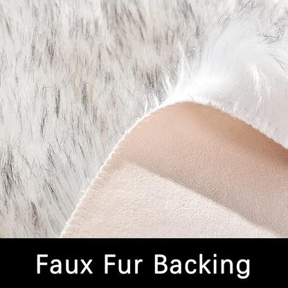 Latepis Round Area Rugs 6ft White with Grey Tips Faux Sheepskin Fur Circle Rugs for Living Room Washable Fuzzy Rug for Bedroom Nursery Dorm Entertainment Room Luxury Home Decor