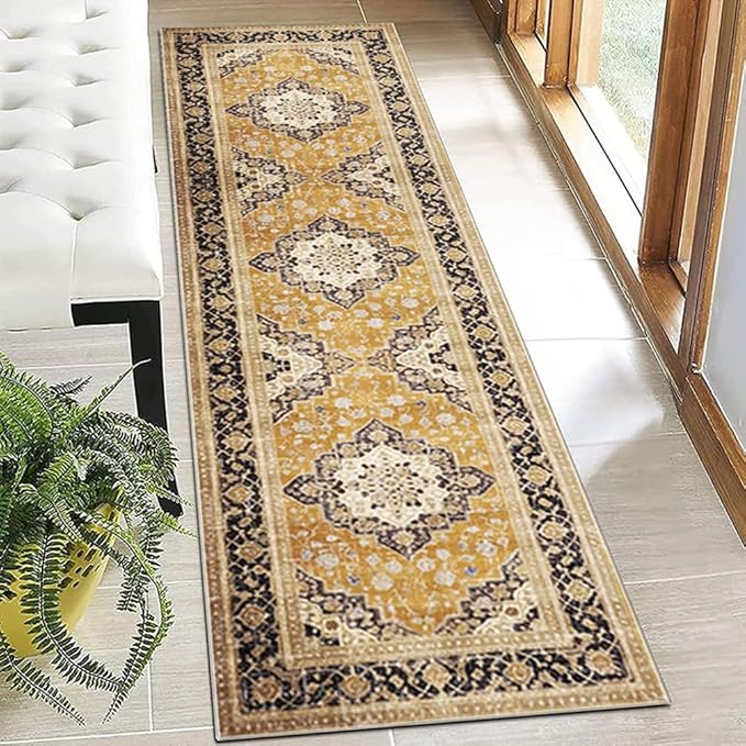 Moroccan Trellis Hallway Runner Rug Non-Slip Washable Geometric Standing Mats Anti-Fatigue Long Farmhouse Kitchen Mat Soft Low-Pile Distressed Area Rugs for Bathroom,Bedroom,Laundry 2' X 4.3'
