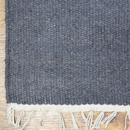 Rugsotic Carpets Hand Woven Flat Weave Kilim Wool ECO-Friendly Area Rugs - 6'x9', Rectangle Shape, Light Charcoal Color, Solid Plain Design, Low Pile Handmade Rugs for Living Room (D00111)