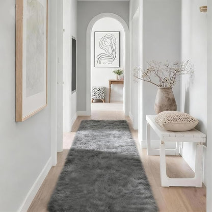 2x6 Solid Fluffy Grey Area Rug – Washable, Durable, Small Bedroom Runner Rug, Non-Slip Shag Rugs for Hallway, Living Room, Bedroom, Bedside, Dorms, Kids Room, Nursery Rooms, Soft Indoor Carpet