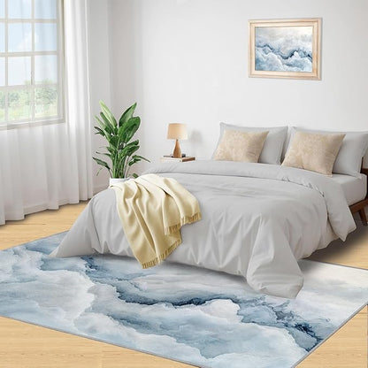 Modern Simple Art Rugs for Bedroom - 2x3 Area Rug - 3D Cloud Marble Rugs for Living Room, Abstract Mist Marble Rug, Washable Home Decor Carpet