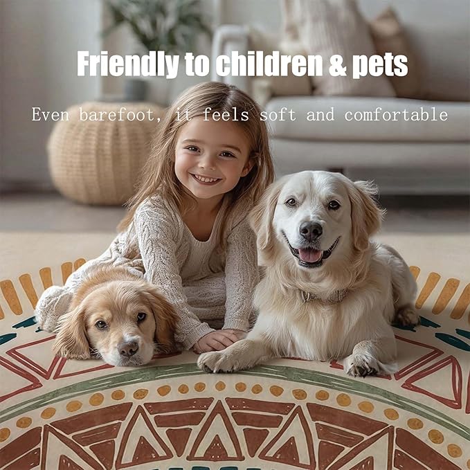 Colorful Geometric Sun Rug, Sun Pattern Rug, Geometric Area Rugs, Colorful Abstract Rugs, Washable Boho Carpet for Living Room, Bedroom, Dining Room, Office (10' x 14'(Rectangular))