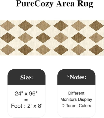 2x8 Runner Checkered Rug for Hallways Brown Washable Long Carpet Non-Slip Low Pile Boho Indoor Accent Throw Rug for Entrance Kitchen Bedroom Dining Laundry