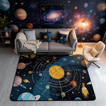 Outer Space 3 x 5 Area Rug Universe Solar System Rugs for Living Room | Cosmic Planet Washable Rug, Educational Learning Galaxy Carpet Indoor Floor Mat