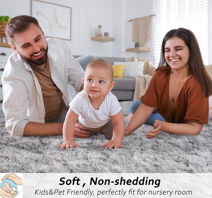 Beglad Shag Rugs for Living Room, Area Rugs 5x7 Feet Upgrade Anti-Skid Modern Minimalist Style Memory Foam Rugs for Bedroom, Indoor Carpet Suitable for Boys Room Decor, Tie-Dyed Light Grey