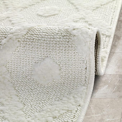 Antep Rugs Palafito 2x5 Geometric Shag Diamond High-Low Pile Textured Indoor Area Rug (White, 2' x 5')