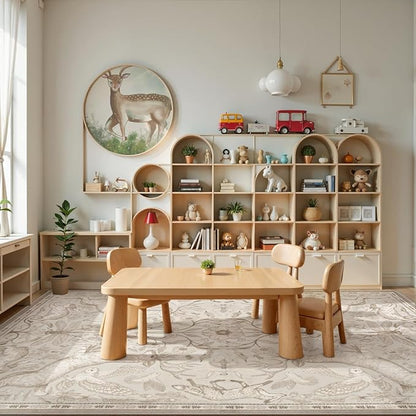 Lahome Boho Animal Washable Rugs for Living Room 8x10, Beige Soft Rugs for Bedroom, Botanical Large Boho Non Slip Dining Room Carpet for Under Table Office Kids Playroom (8x10ft,Beige)