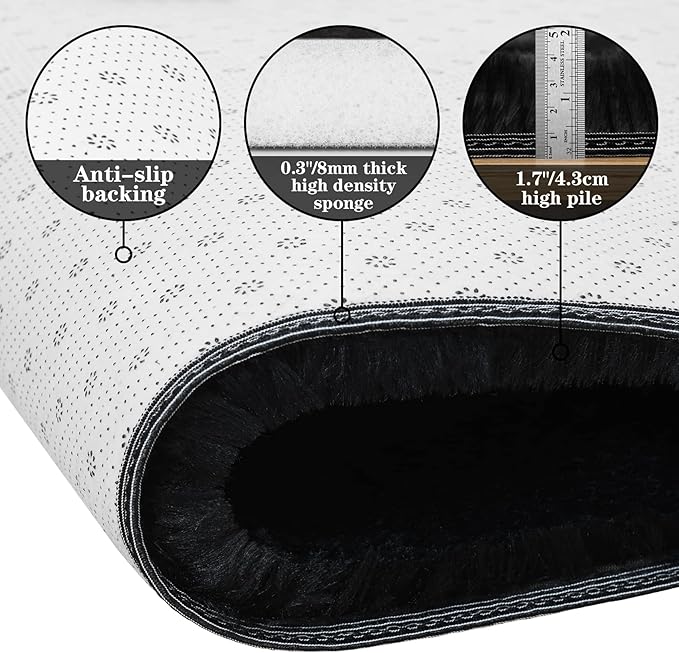 duduta Black Soft Fluffy Rug 5x8 ft, Shag Fuzzy Plush Rectangle Carpet for Bedroom Nursery Living Room Home Decor