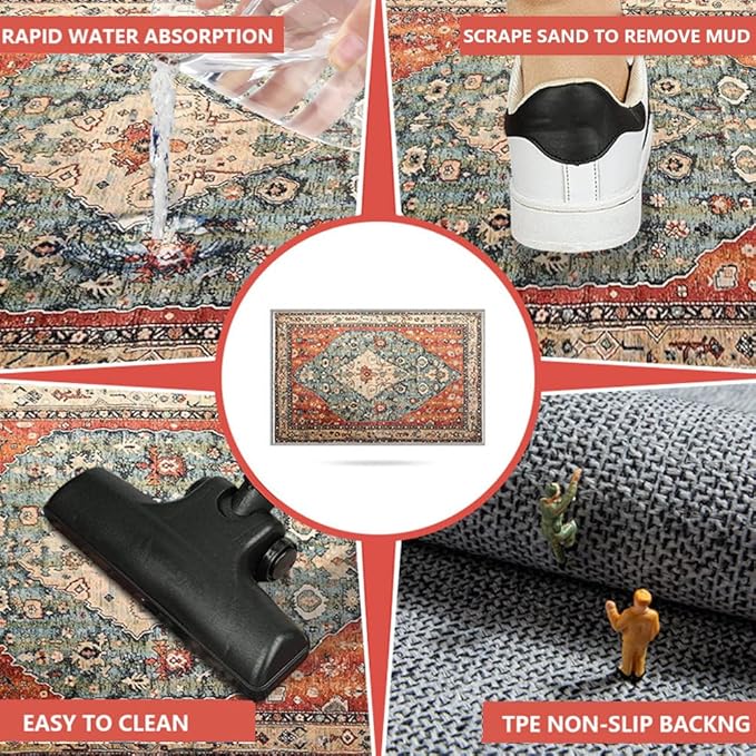 Boho Vintage Oriental Entry Rugs for Entrance Non-Slip Washable Tribal Small Area Rug,Ultra Soft Bohemian Floral Medallion Low-Pile Indoor Front Door Mat for Bedroom Kitchen Bathroom 16" x 24"