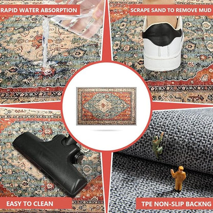 Boho Vintage Oriental Entry Rugs for Entrance Non-Slip Washable Tribal Small Area Rug,Ultra Soft Bohemian Floral Medallion Low-Pile Indoor Front Door Mat for Bedroom Kitchen Bathroom 16" x 24"