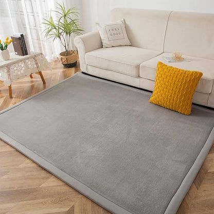 MAXYOYO Grey Coral Velvet Area Rug, Thick Japanese Tatami Mat Living Room Carpet with Non-Slip Backing, Large Solid Color Mat for Bedroom Dormitory Yoga, 78 by 118 inch