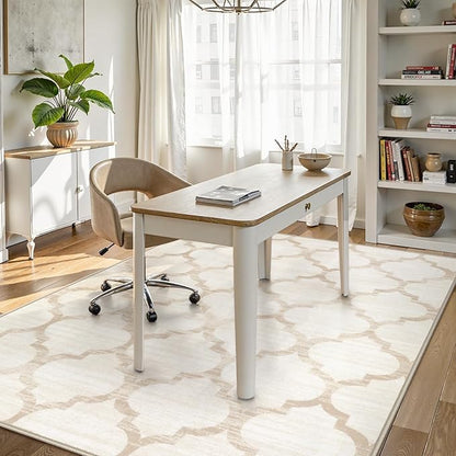 Lahome Moroccan Living Room Carpet - 4x6 Area Rug Washable Non-Slip Soft Rugs for Bedroom Ultra-Thin Throw Rug for Office, Modern Print Indoor Carpet Rug for Laundry Room Nursery (Beige, 4'x6')