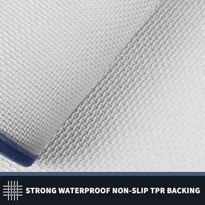 PURRUGS Dirt Trapping Door Mat 24" x 70", Non-Slip/Skid Machine Washable Entryway Rug, Shoes Scraper, Area Rug, Super Absorbent Welcome Mat for Muddy Wet Shoes and Paws, Light Blue & Navy