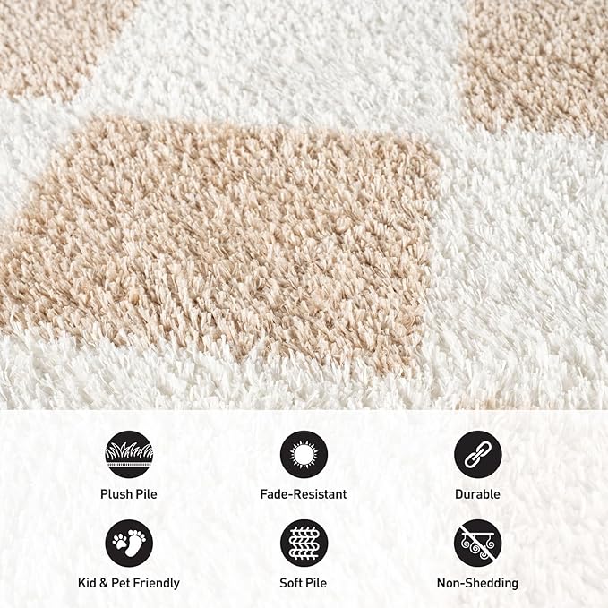 Rugshop Diamond Wave Shag Runner Rug Beige 2' 3" x 8' Perfect for Hallways, Kitchens, or Behind The Sofa