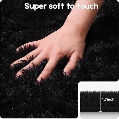 6x9 Black Rugs for Living Room Bedroom, Fluffy Large Area Rug Soft Shag Non-Slip Carpet for Kids Boys and Girls Room Dorm Home Decor (6ft x 9ft)